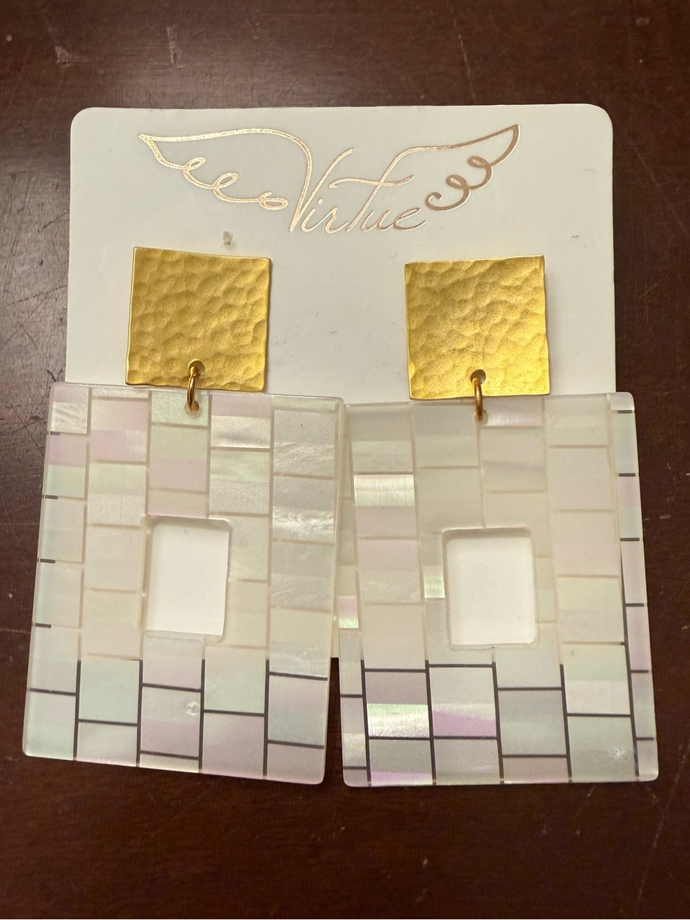 Virtue Gold and Iridescent Mosaic Square Drop Earrings